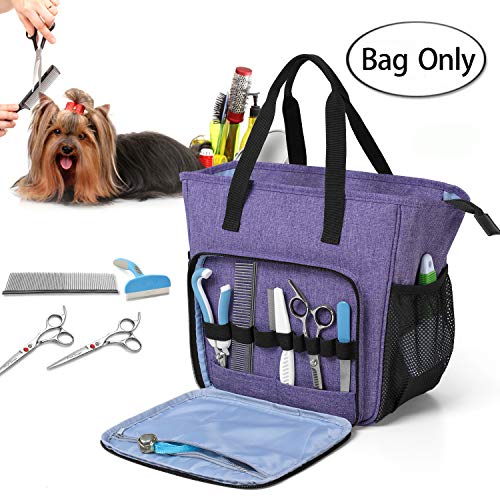 Teamoy Pet Grooming Tote, Dog Grooming Supplies Organzier Bag for Grooming Shears, Deshedding Tool, Towels, Shampoo and More, Purple