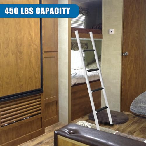 Image of Anti-Slip RV Bunk Ladder, 72in Integrated Heavy Duty Steel, White | Camper Bunk Bed Ladder with Anti-Slip Rubber Foot Pads and Hooks