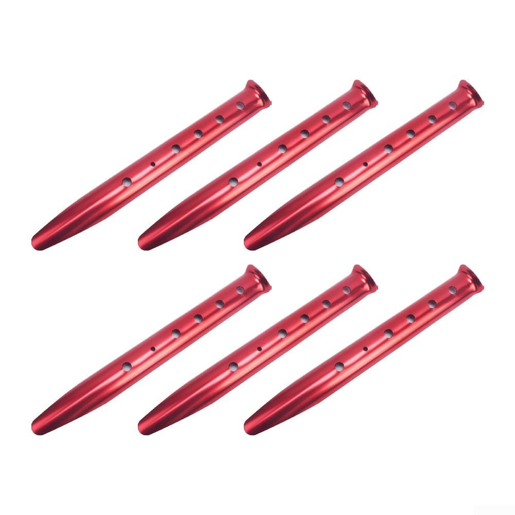 Sand Tent Pegs 6pcs Ushaped Aluminum Stakes for Snow and For Beach Camping Strong and Sturdy Outdoor Accessories (red)