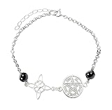 Pulsera de Plata 925 con Nudo de Bruja y Tetragramatón, Amuleto Triple Protección medalla San Benito o Piedras Naturales, 18 cm Ajustable (Mini Doble Protección Onix Negro)