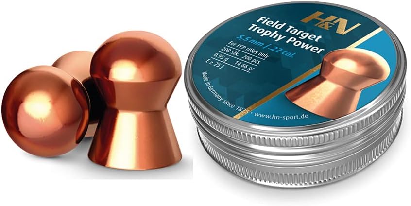 H&N Field Target Trophy Power Copper-Plated Domed Airgun Pellets .22 Caliber / 14.66 Grains (200 Count)