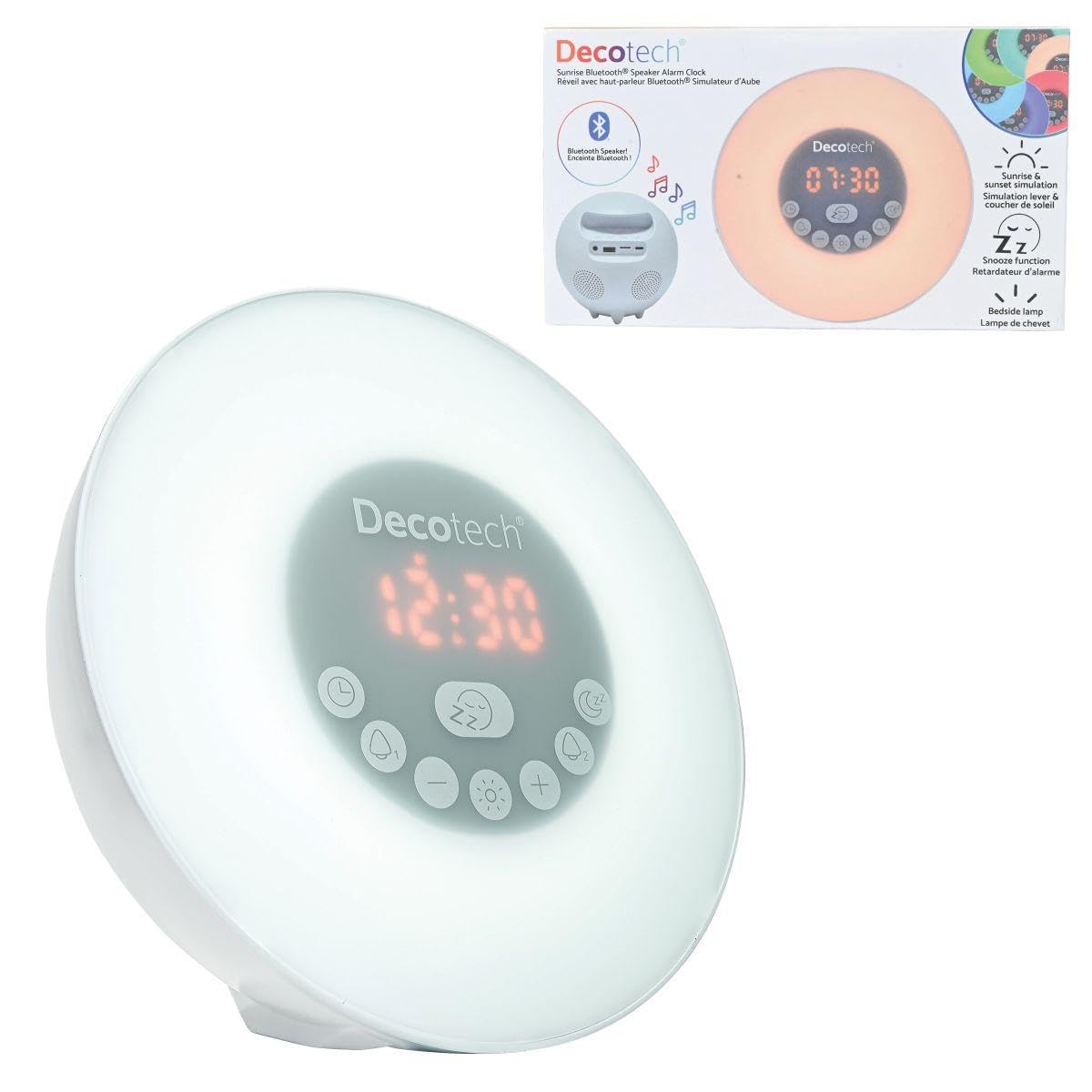 LEXIBOOK Decotech - Sunrise colour alarm clock, wake-up light, FM radio, bedside lamp, sunrise and sunset simulation, 6 natural sounds, snooze, night light - RL998LXB