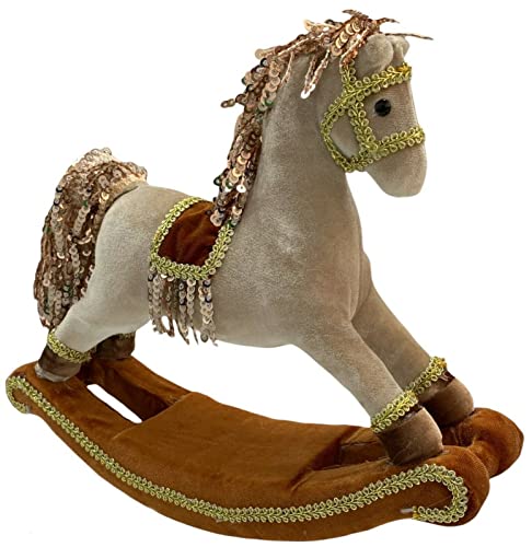 Adorno de caballo oscilante de Navidad con lentejuelas beige terciopelo festivo caballo estatuilla Cover