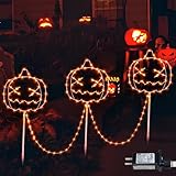 Qunlight Halloween Walkway Lights,163LED Outdoor Pumpkin Decorations Light Plug in,Timer 8 Modes Garden Stake String Lights for Pathway,Fence,Patio,Yard,Party,Halloween Decor-Orange
