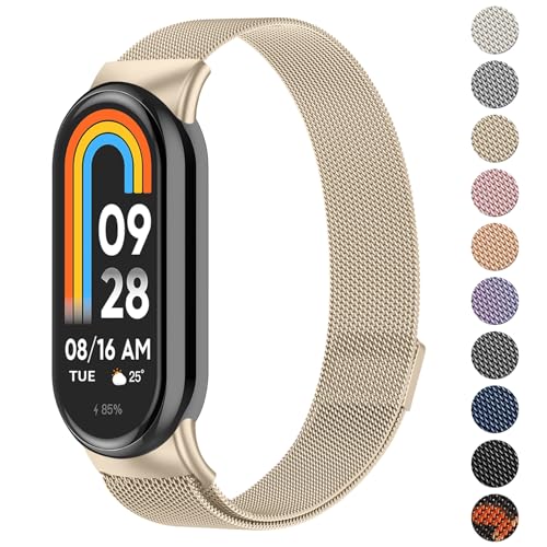 Bracelet pour Xiaomi Mi Band 10/9/8, Bracelets de Remplacement en métal souple, Bracelet en Acier Inoxydable pour Xiaomi Smart Band 8/9 homme femme, Longueur...