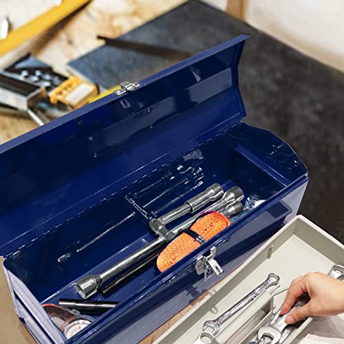 Tce Atb101U Torin 19" Hip Roof Style Portable Steel Tool Box With Metal Latch Closure And Removable Storage Tray, Blue #TOP5