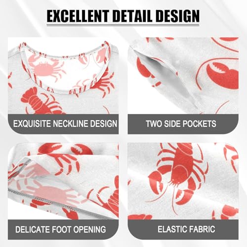ALAZA Red Lobster on White Pajamas Set Short Sleeve Cotton Sleepwear Summer Pjs 2 Piece 5-14Y4
