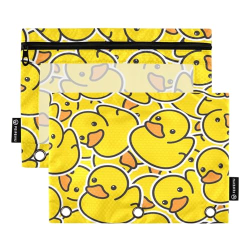 Bolsa para lápis Little Yellow Duck para fichário de 3 anéis, 2 peças de estojo de lápis com zíper, estojo de lápis transparente com zíper para janela, sacos de lápis para material escolar e de escritório