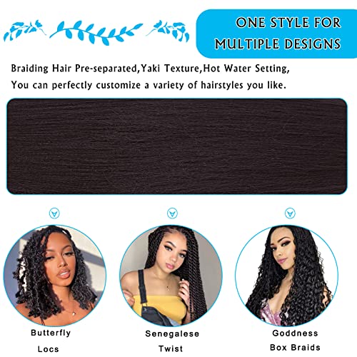 Braiding Hair Pre Stretched 8 Packs/Lot Black Pre Stretched Wet And Wavy Braiding Hair Synthetic Knotless Yaki Texuture Ez Braid Soft To Human Hair For Braiding (20Inch, 2#) #TOP4