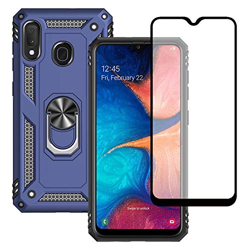 Yiakeng Funda Samsung Galaxy A20e, Samsung A20e Funda, New Edition Carcasa con Protector Pantalla Cristal Templado, Silicona Armor Case con Kickstand para Samsung Galaxy A20e (Azul)