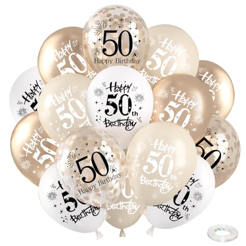 50th Birthday Balloons Decorations for Her White Gold 50th Theme Party Decor Champagne Gold and Confetti Latex Balloon Happy 50th Birthday Party for Men Women Birthday Party Decoration Supplies