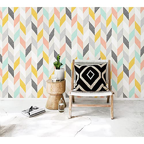 Papier peint pastel herringbone chevron pour rénover un mur abîmé - 2