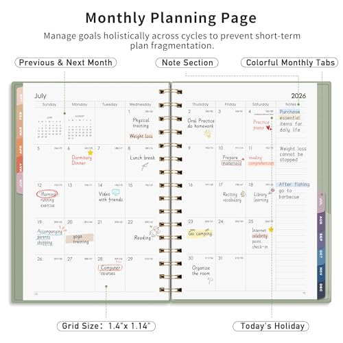 Image of RETTACY 2025 Planner, Weekly and Monthly Planner, Jan 2025 - Dec 2025, 5.7 inch x 8.3 inch, Medium Planner, Calendar 2025, Flexible Cover, Spiral Bound, Monthly Tabs, 100 GSM Paper, Inner Pocket (Light Green)