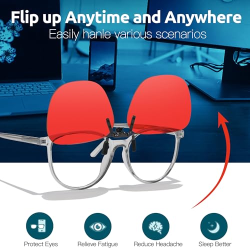 Image of Trysee Square Clip-On Flip-Up Blue Light Blocking Glasses for Eyes Strain /Light Sensitive TS1008