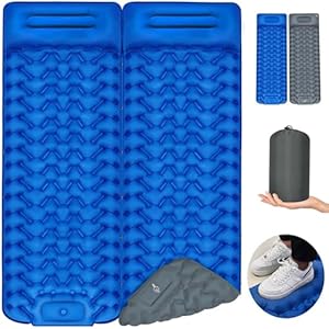Spessn Camping Sleeping Pad Double Self Inflating Sleeping Pad Extra Thick 4″ Sleeping Pads Air Mattress Built-in Pillow with Splicing Button,Sleeping Mat for Camping,Traveling,Backpacking