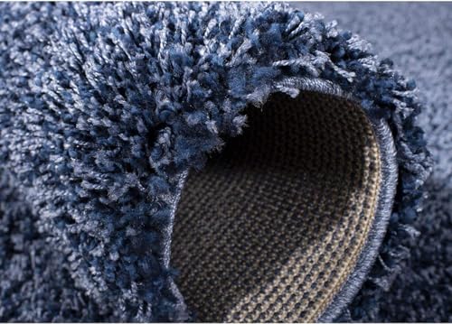 Image of FIASCO Shaggy Carpet Bedside Runner | 2 Inch Pile Height Back in Canvas for Bedroom, Kids Room, Guest Room | Area Rug Microfiber Soft Plush Fluffy Shaggy Carpet | 2x5 Feet Blue