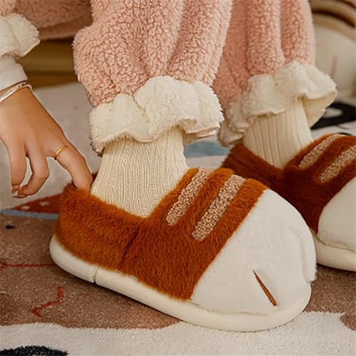 AMOUSDRDR Katzenpfoten-Hausschuhe, lustige Katzenfüße-Hausschuhe, warme, gemütliche, pelzige Tierpfoten-Hausschuhe, Katzen-Thema-Geschenke für Frauen, Mädchen, Männer (Khaki, 34-35)