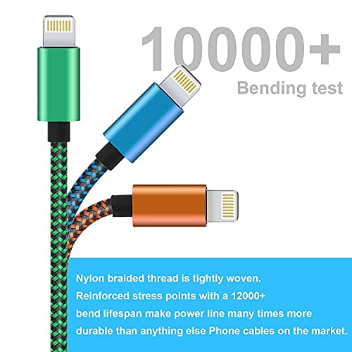 Muxa 6 Pack [Apple Mfi Certified] 3/3/6/6/10/10 Ft Iphone Charger Colorful Nylon Lightning Cable Compatible Iphone 13 Mini/13/12/11 Pro Max/Xs Max/Xr/Xs/X/8/7/Plus/6S/6/Se/5S/Ipad #TOP3