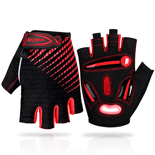 LUROON Guantes Ciclismo Gel Almohadilla Guantes de Bicicleta para Hombres Mujeres Guantes MTB Tela Transpirable Antideslizante Verano Guantes Bicicleta Montaña Medio Dedo (Rojo, XL)