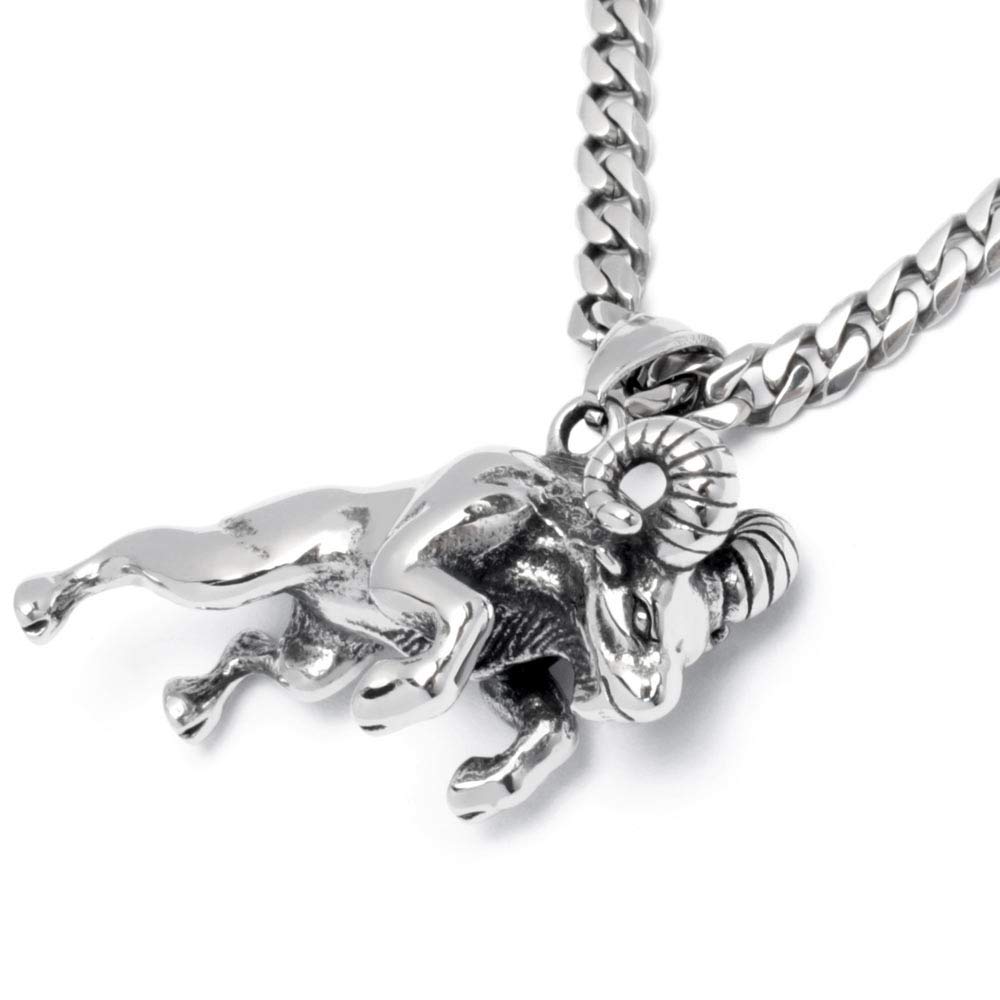 Massiver Widder aus Edelstahl mit Panzerkette Halskette Sternzeichen Anhänger Silber Herren Schmuck Männer Geschenk