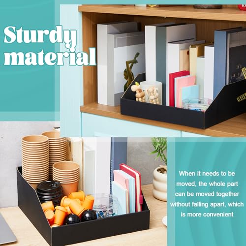 Image of Fuyoooo 30 Pack 12 x 8 x 4.5 Inches Cardboard Storage Bins Open Top Bin Boxes Black Corrugated Shelf Organizer Bins for Pantry, Parts, Garage, Snacks, Bottles, Cans or Warehouse Home Cubby