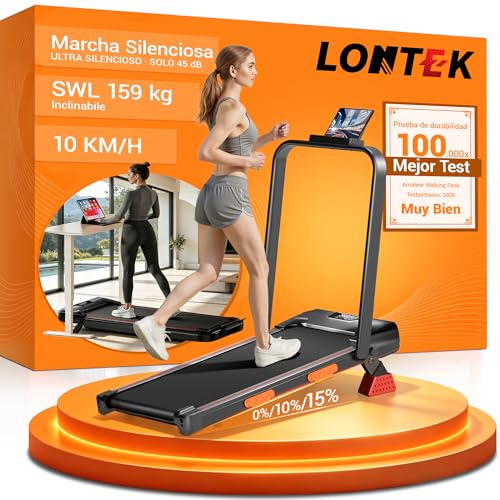 LONTEK Cinta de Correr con Inclinación 15%, 10KM/H Cinta de Andar para Casa, Pantalla LED, Mando a Distancia, 3.0HP Walking Pad, Caminadora Electrica para Casa, Capacidad de Carga de 159 KG
