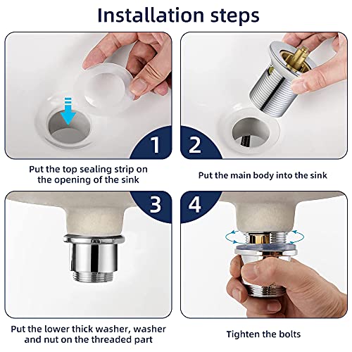 HOMELODY Waschbecken Abflussgarnitur Waschtisch Ablaufgarnitur Ohne überlauf Pop Up Ablaufgarnitur mit überlauf aus Messing G1-1/4 Zoll PUSH OPEN Ablaufventil - Image 6