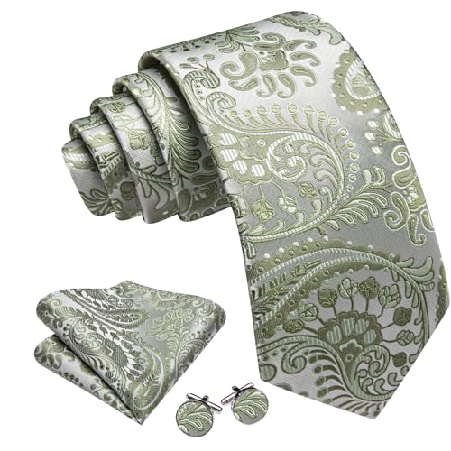 Image of Barry.Wang Paisley Tie Fashion Set Hanky Cufflinks Neckties for Men Woven Silk