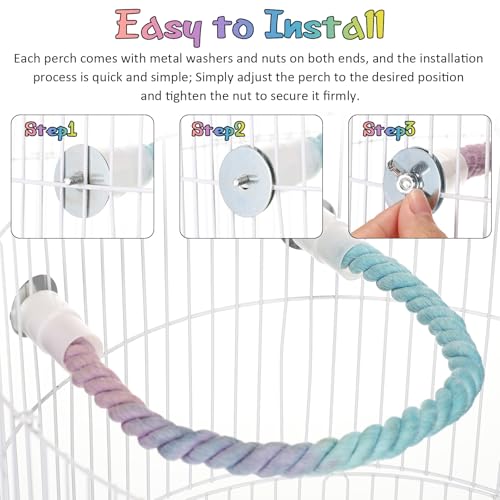 Image of Skyygemm 2pcs Gradient Colorful Bird Rope Perches Stand Pole Bird Cage Bendable Swing Climbing Rope Toys Accessories Cotton Climbing for Parrot Cockatiels Parakeet Budgies Lovebirds(16.3''& 47.2'')