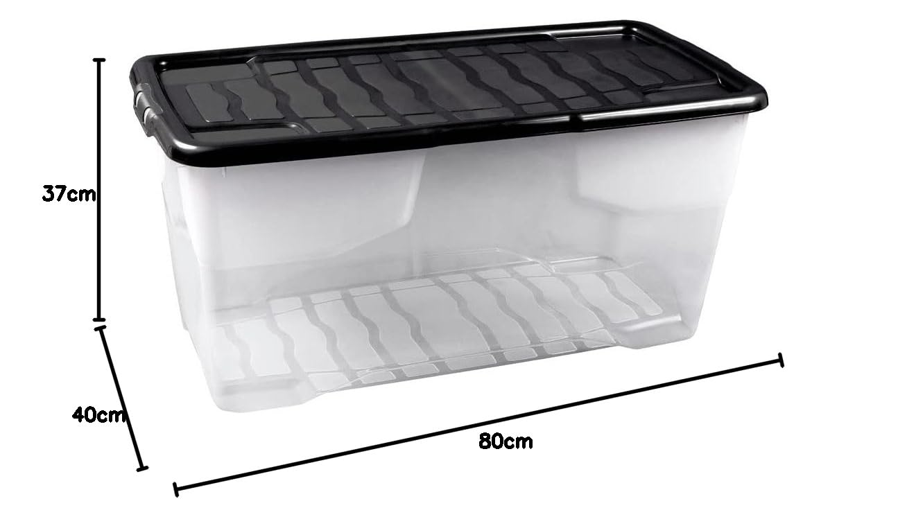 Strata Curve - Caja de almacenaje con tapa (3 unidades, 80 L, 80 x 40 x 37 cm), transparente