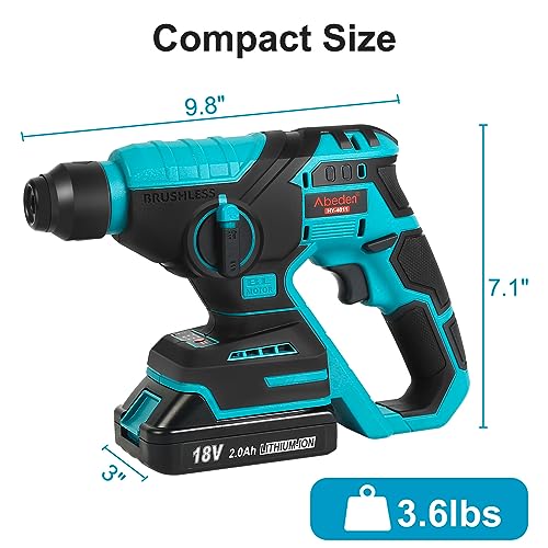 Abeden Cordless Rotary Hammer Drill Kit With 2.0Ah Lithium-Ion Battery And Charger,Brushless Motor,Sds Plus,2 Modes,3 Drill Bits,Variable Speed For Concrete Wood Brick Metal thumb #2