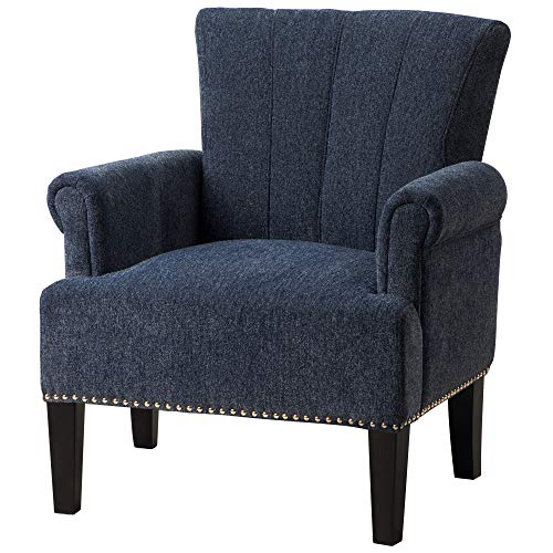 Living Room Chairs, Upholstered Chairs, Polyester Armchair Club Chair With Rivet Tufted Scroll Arm, Tufted Accent Chair For Bedroom And Living Room (Navy Blue) #TOP4