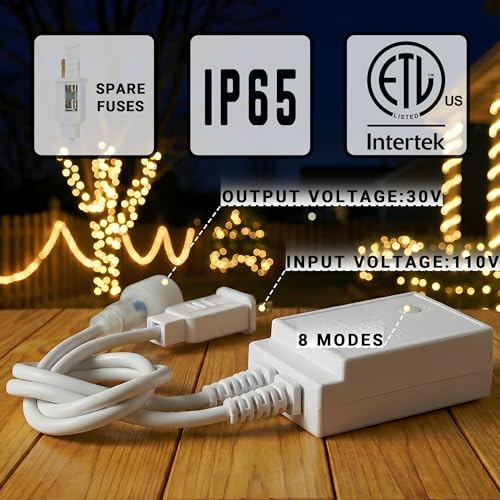 Image of 100ft Rope Lights For Outside, Connectable & Flexible Tube Lights with 8 Modes Controller,Waterproof Warm White LED Rope Lighting for Deck,Garden,Pool,Patio, Indoor & Outdoor Landscape Strip Lights