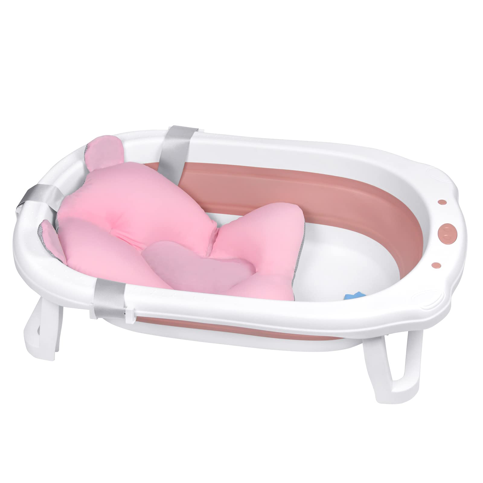 YUENFONG Vaschetta da Bagno Pieghevole, Vasca da Bagno per Bambini in Materiale PP Doppia Antiscivolo, Salvaspazio e Facile da Trasportare, per Bambini da 0 a 8 Anni, Rosa con Tappetino da Bagno