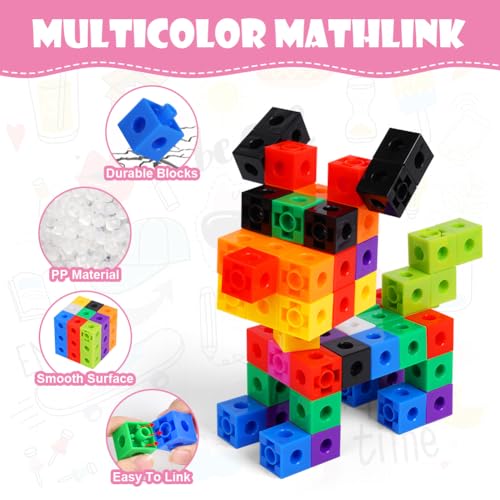 HOTUT Learning Resources MathLink Cubes, 100 Pcs Maths Cubes with 10 Colours, Linking Cubes, Early Years Maths Learning, Magic Counting Blocks, Counting Block Set for School and Home - 2 CM