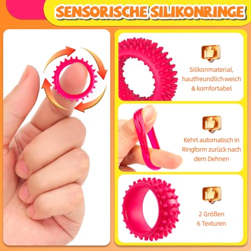 12 Stück Leise Fidget Toys Kinder, Sensorische Fidget Ring Silikon, ADHS Hilfsmittel für Kinder und Erwachsene bei Autismus, Anti Stress Spielzeug zur Beruhigung für Angstabbau und Konzentration