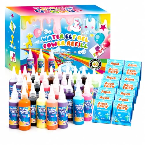 BSINHTIY Water Elf Toy Refill 40 Pack with Glow in the Dark Sparkle Pearl Color and Powder Refill Provides Everything Young Artists Need to Fully Enjoy All Kinds of Fun.