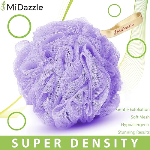 Image of Midazzle Luxury Bathing Loofah Sponge Exfoliator Scrubber for High Lather Cleansing (Pack of 2, Purple & Green)
