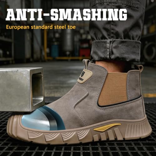 Image of Hogent Steel Toe Work Boots for Men, Slip On Welding Safety Boots
