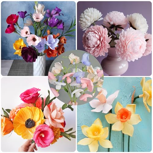 Miuezuth flor de papel crepom diy papel crepom de 14 cores, papel crepom de 9,8 x 98 polegadas de la