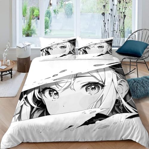 VULORA Manga Filles Housse de Couette 140x200 Imprimé 3D Japon Anime Parure de lit 1 Personnes Ado Fille Enfants Microfibre Literie 3 pièces avec Fermeture Éclair et...