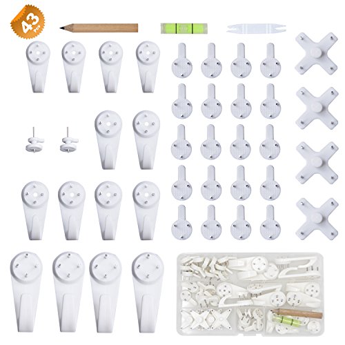 EuTengHao 43Pcs Invisible Nail Screws Wall Hooks No Trace Picture Hangers Traceless Photo Hook Hardwall Drywall Picture Hooks Multi Function Heavy Duty Picture Art Painting Frame Hanger (35Lbs,6Types)