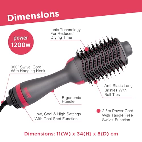 Bauer 38899 Hot Air Blow Dry Brush/Round Hair Dryer Brush for Short, Medium & Long Hair/Ionic Oval Volumiser Styling Tool / 1200W - Image 7