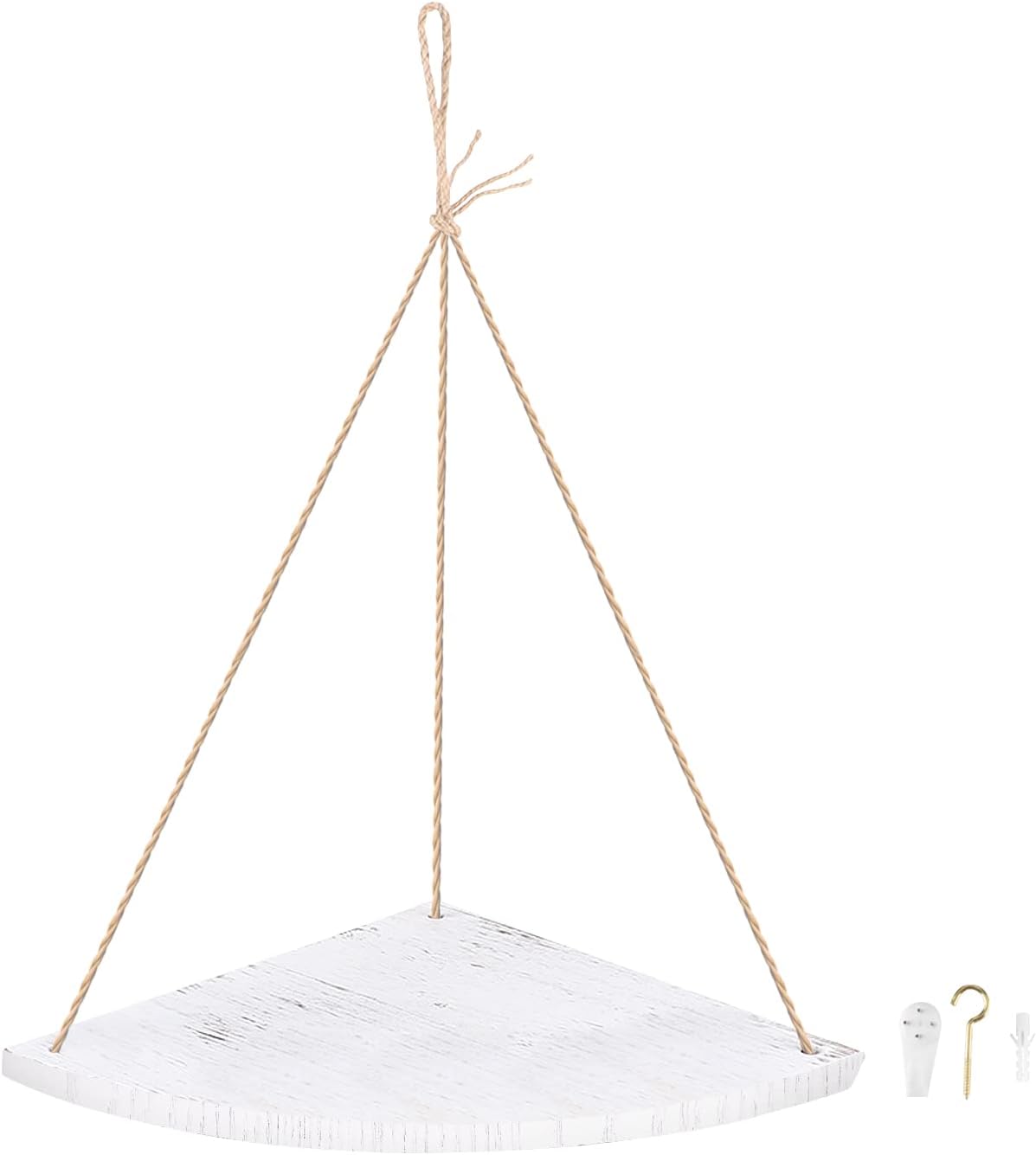 HERCHR Wooden Floating Wall Shelf, Wood Hanging Corner Shelf Rustic