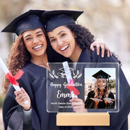 LABNNA Personalized Graduation Gifts Class of 2024 Acrylic Plaque With Photo Farewell Memorial Decorative Signs with Night Light College Grad Gift for Daughter Son