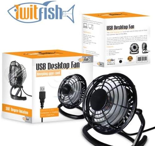 Twitfish USB Portable Mini Table Desk Retro Fan Black For Home and Office