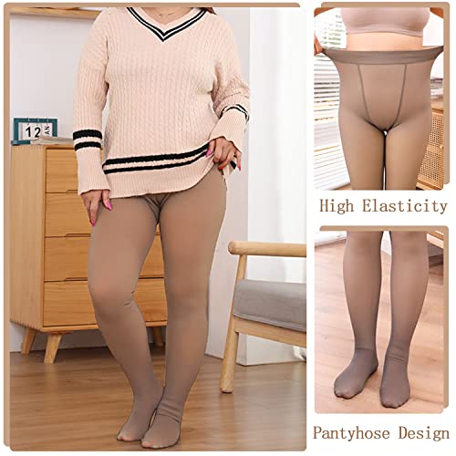 Image of NTSWZYS Fake Translucent Warm Fleece Pantyhose Women Fleece Lined Pantyhose Thermal Winter Tights