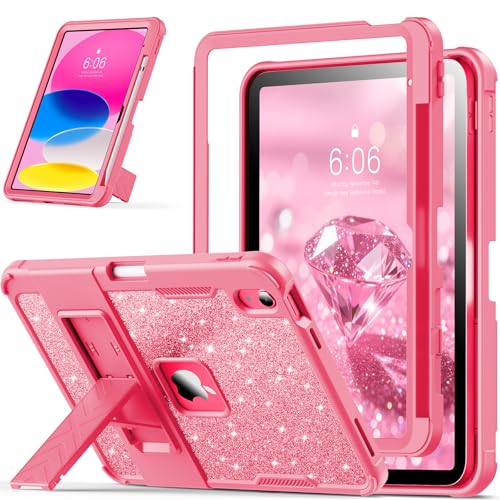 INFILAND Kids Case for iPad A16 11 inch 11th Generation iPad 10th Generation Case 10.9 Inch Heavy Duty Shockproof Protective Cover with Kickstand Glitter Cute Shell for Girls Women (Pink)