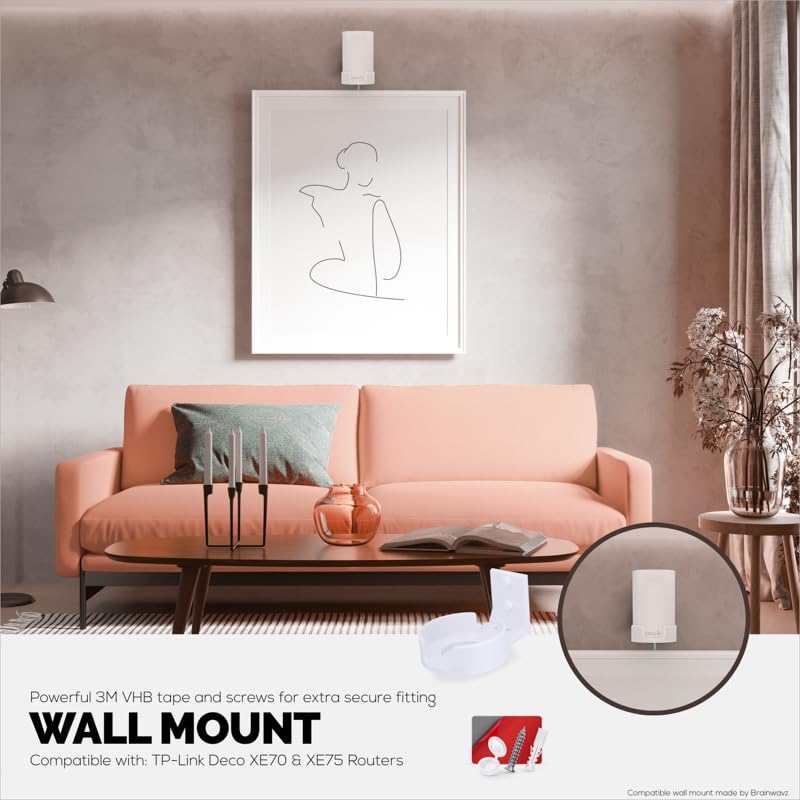 Image of Screwless Wall Mount for TP-Link Deco X68, XE75, XE75 PRO, AXE5300 & AXE5400, No Mess, Reduce Interference & Increase Range, Stick On Adhesive Bracket, White by Brainwavz