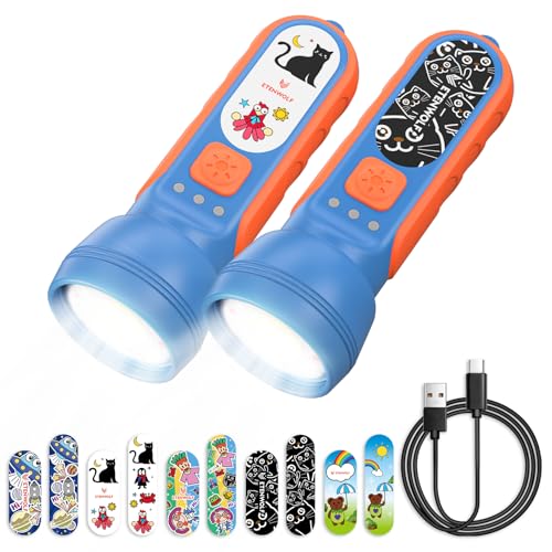 ETENWOLF L1 Rechargeable Flashlight for Kids(2-Pack),LED Flashlight with Fun DIY Stickers, 6 Light Modes, Adjustable Brightness, 1500mAh, IPX5...
